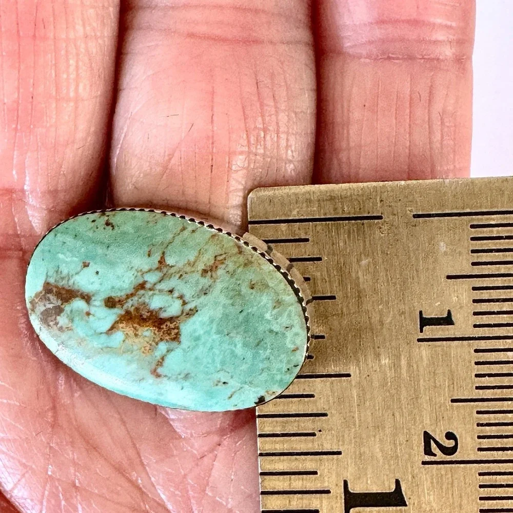 Navajo Horizontal Oval‎ Turquoise Ring Sz 6 Fannie Platero Sterling Native Amer